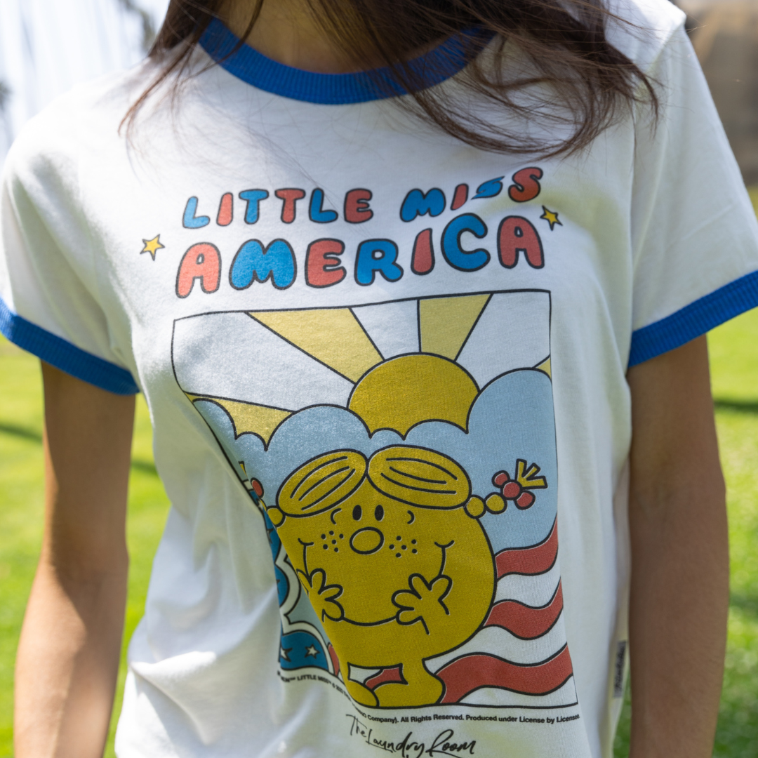 Little Miss America - Perfect Ringer Tee - White & Blue - The Laundry Room