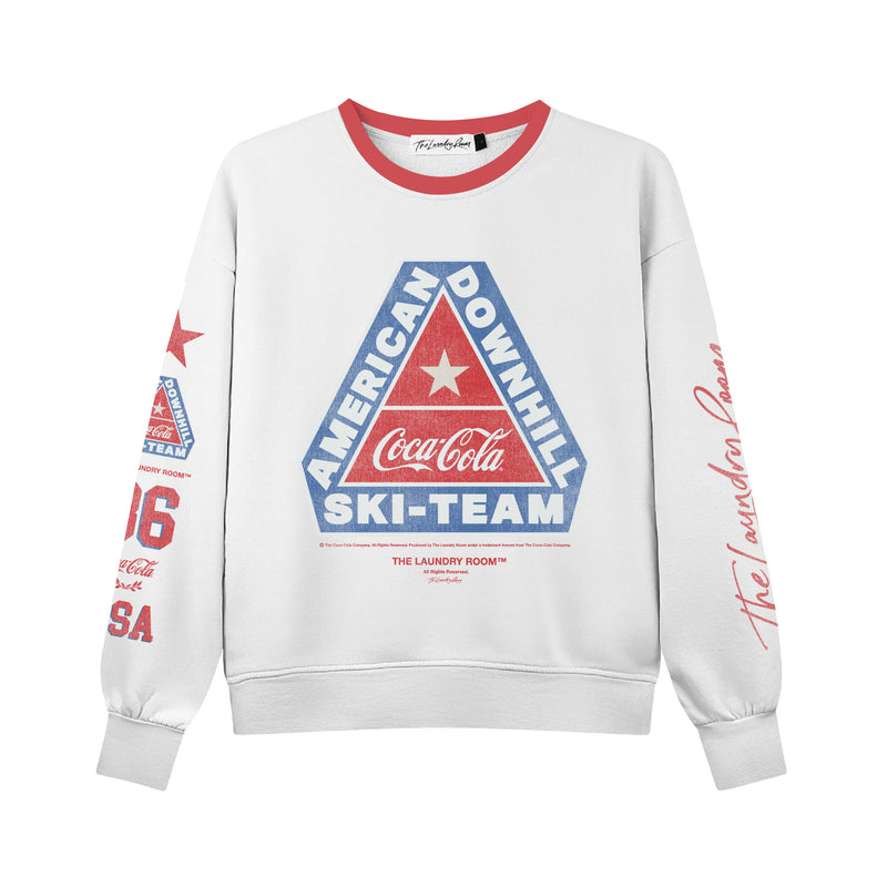 Coca Cola Downhil Ski - Classic Crewneck Sweater - White & Red & Blue - The Laundry Room