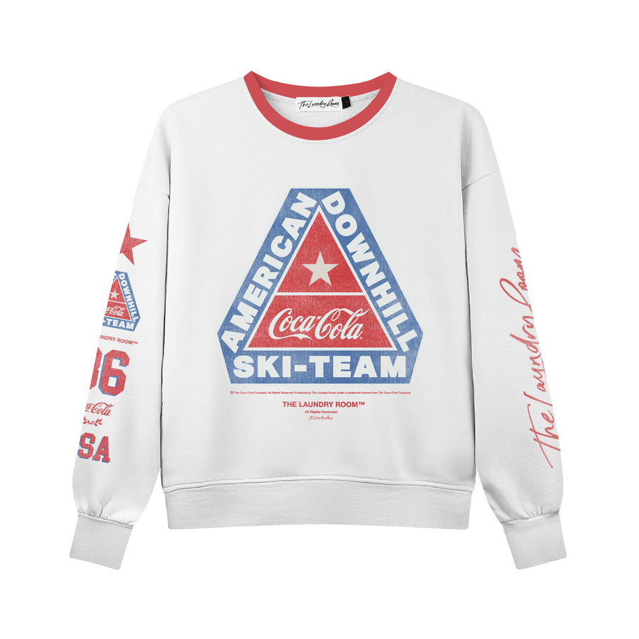Coca Cola Downhil Ski - Classic Crewneck Sweater - White & Red & Blue - The Laundry Room