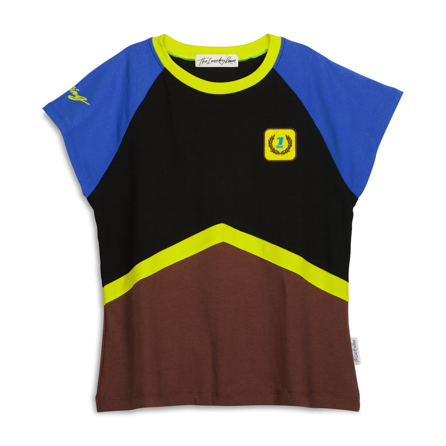 Number 1  - Baby Tee - Black & Brown & Blue Black & Brown & Blue / XS