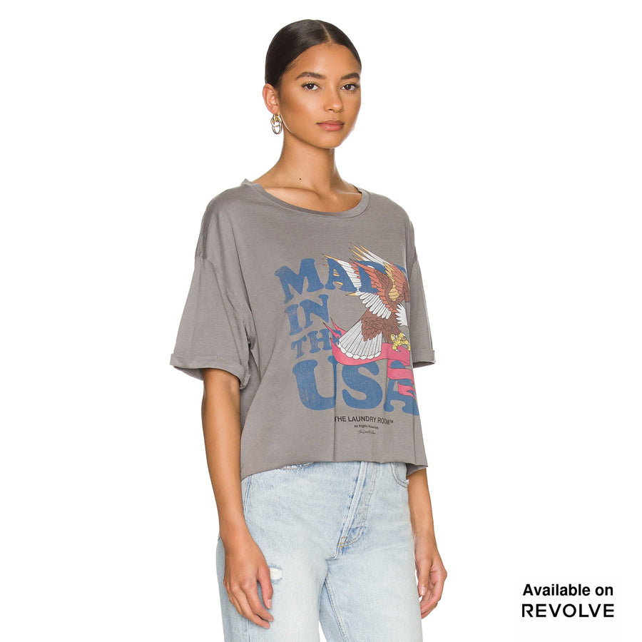 Usa Banner - Crop Oversized Tee - Gravity Grey Gravity Grey / XS