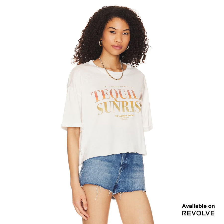 Tequila Til Sunrise - Crop Oversized Tee - White White / XS