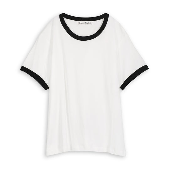 Essentials - Perfect Ringer Tee - White & Black Snow White & Black Snow / XS