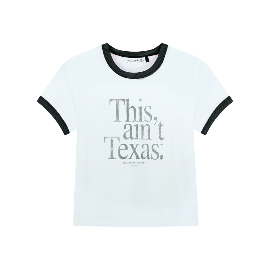 This Ain'T Texas Official Tm - Perfect Ringer Tee - White & Black Snow - The Laundry Room
