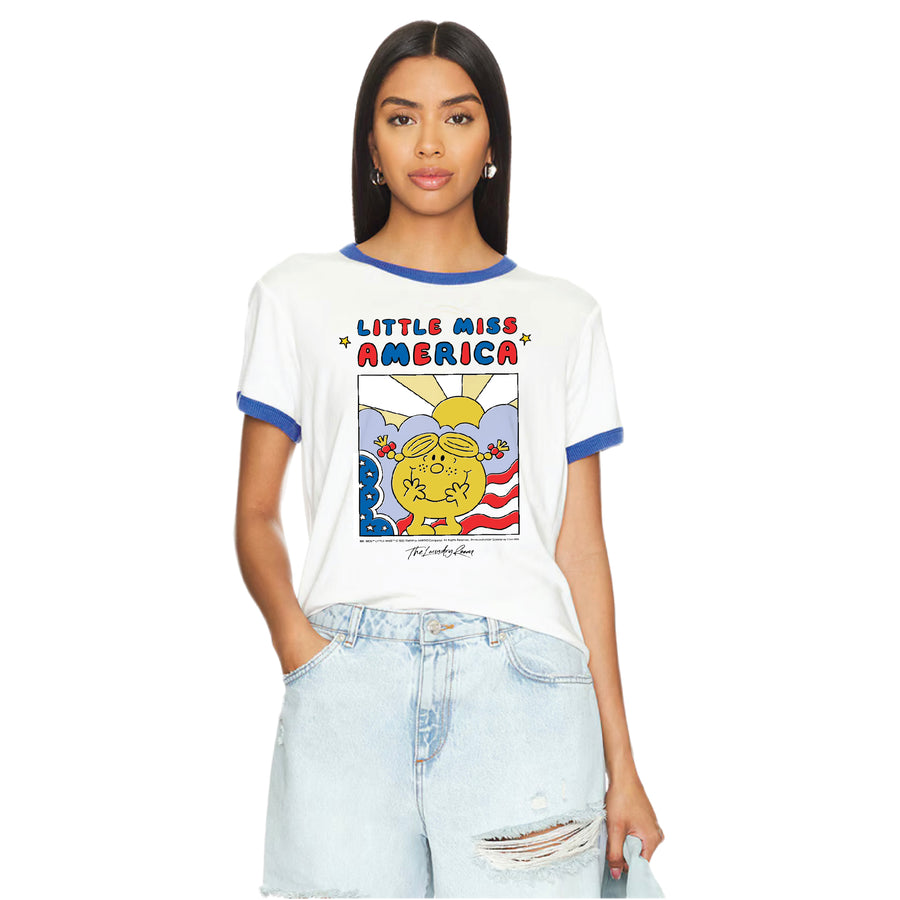 Little Miss America - Perfect Ringer Tee - White & Blue - The Laundry Room