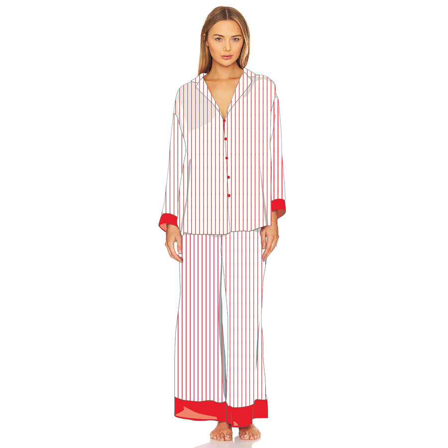 Red Stripe - Silky PJ Set - Red Stripe