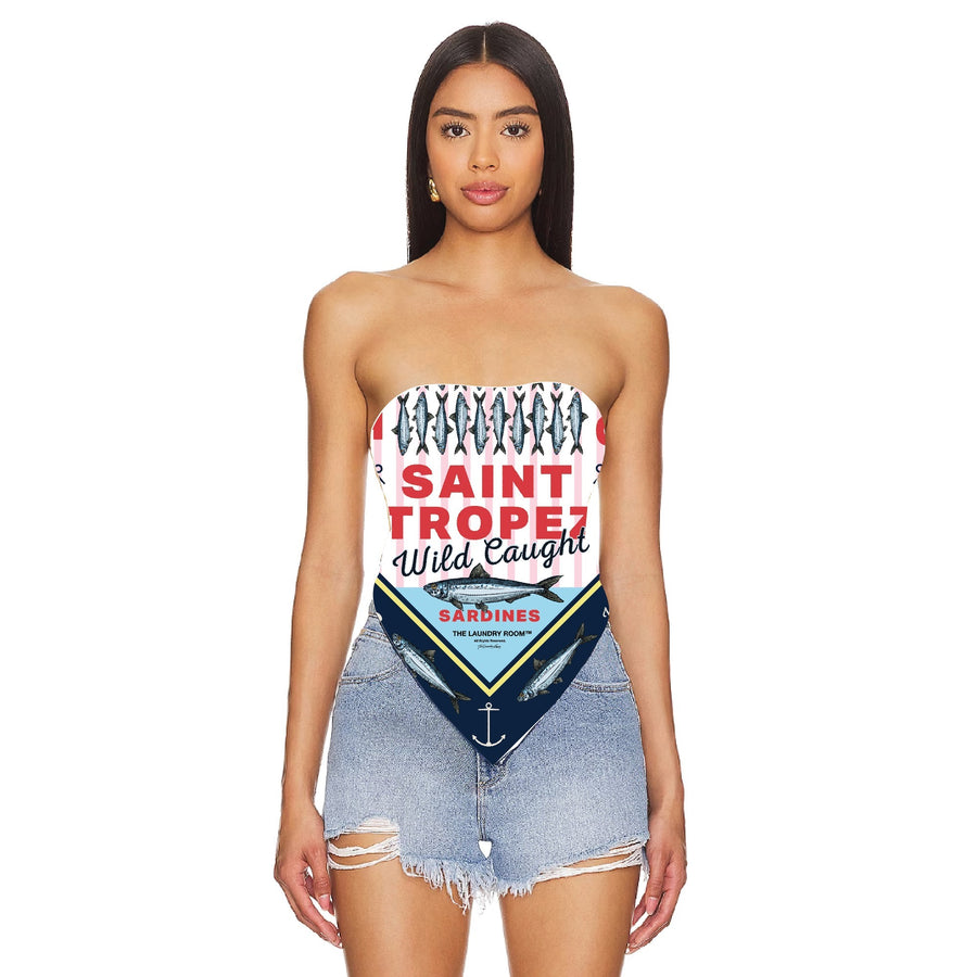 Saint Tropez Wild Caught Sardines - Silky Bandana - Navy Snow - The Laundry Room