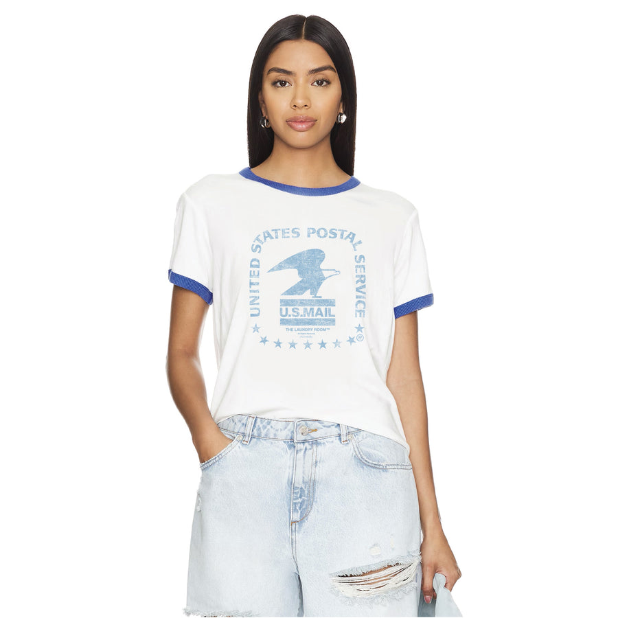 USPS - Perfect Ringer Tee - White & Blue - The Laundry Room