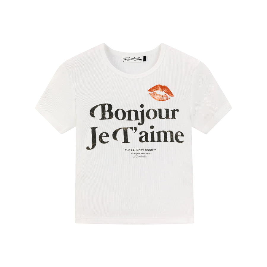 BONJOUR JE T'AIME SS - Baby Tee - White - The Laundry Room