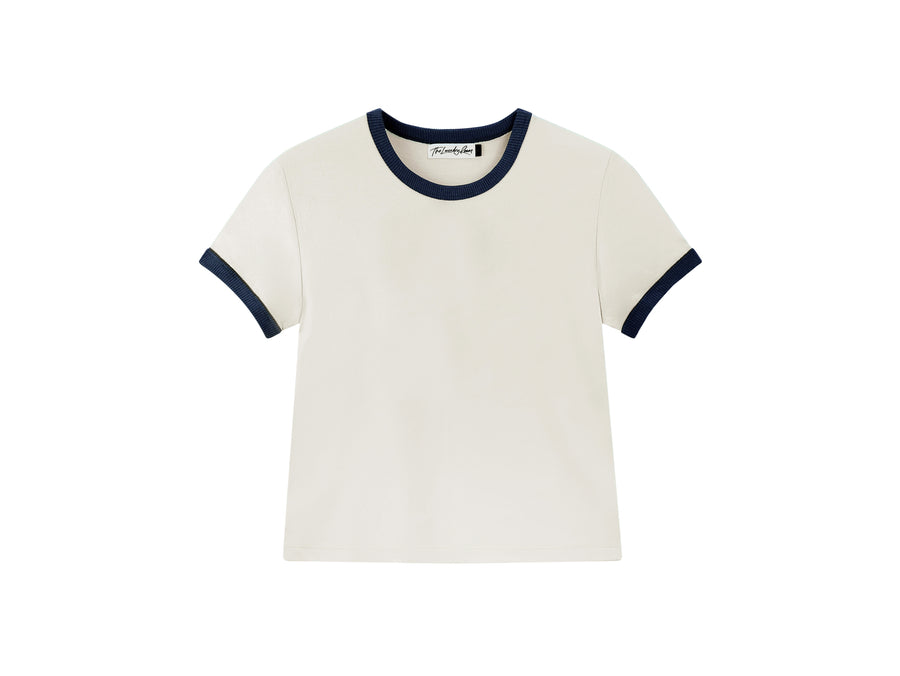 Essentials - Perfect Ringer Tee - Bone & Navy Snow - The Laundry Room