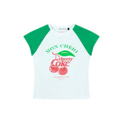 Mon Cheri Cherry Coke Branch - Raglan Baby Tee - White & Green - The Laundry Room