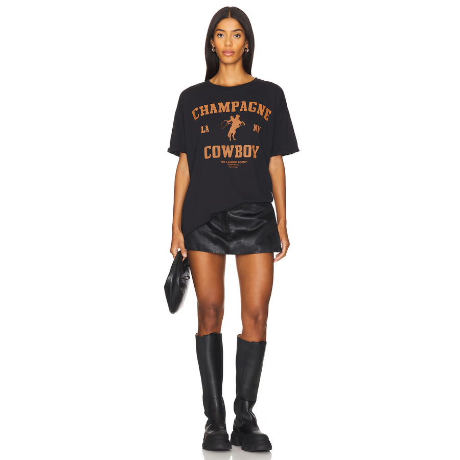 Champagne Cowboy  - Oversized Tee - Black - The Laundry Room