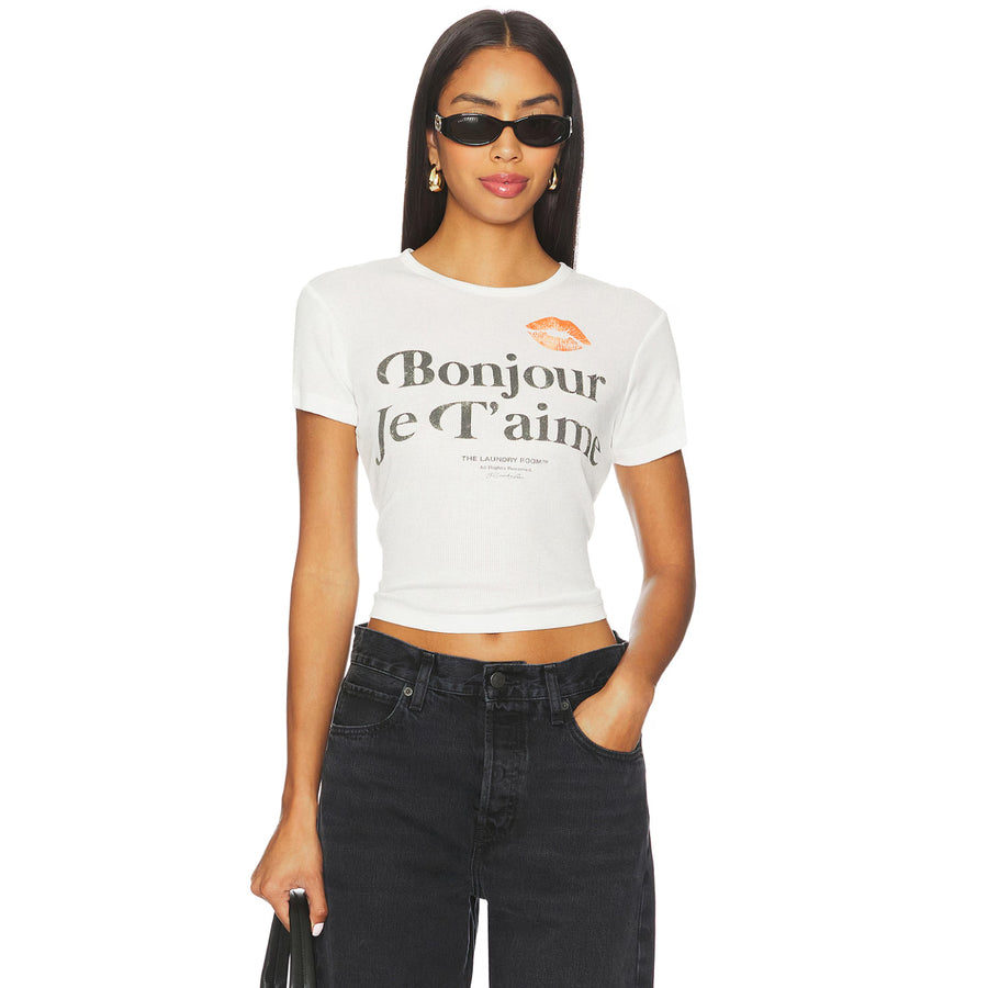 BONJOUR JE T'AIME SS - Baby Tee - White - The Laundry Room