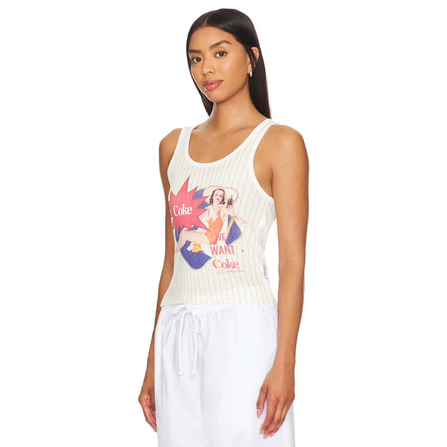 We Want Coke  - Rib Tank - White & Tan Stripe - The Laundry Room