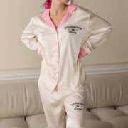 Champagne Gang - Silky PJ Set - Bone & Pink - The Laundry Room