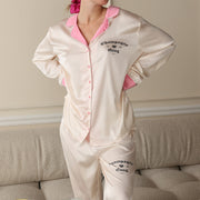 Champagne Gang - Silky PJ Set - Bone & Pink - The Laundry Room