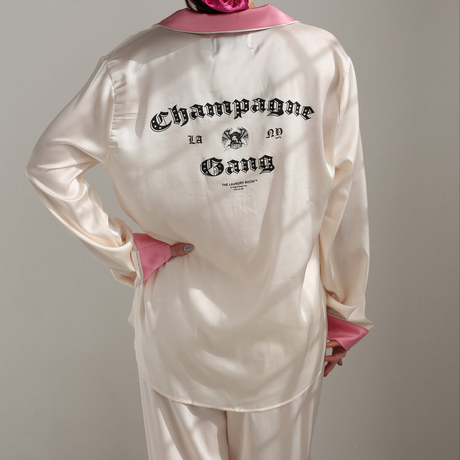 Champagne Gang - Silky PJ Set - Bone & Pink - The Laundry Room