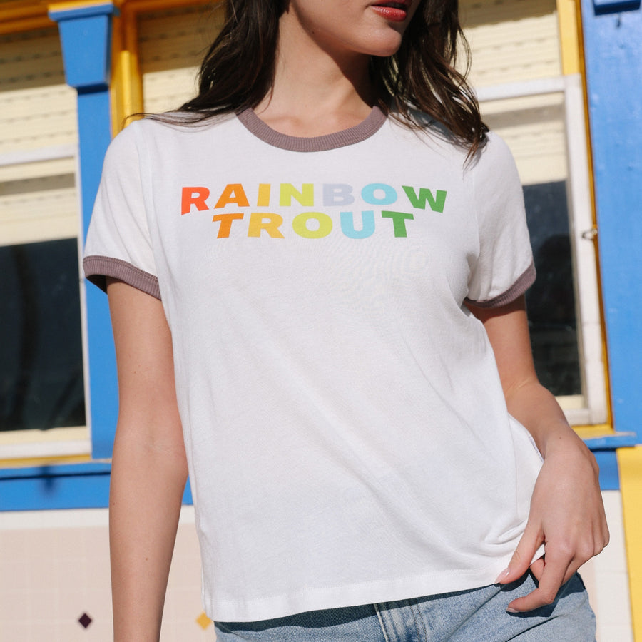 Rainbow Trout - Perfect Ringer Tee - White & Brown - The Laundry Room