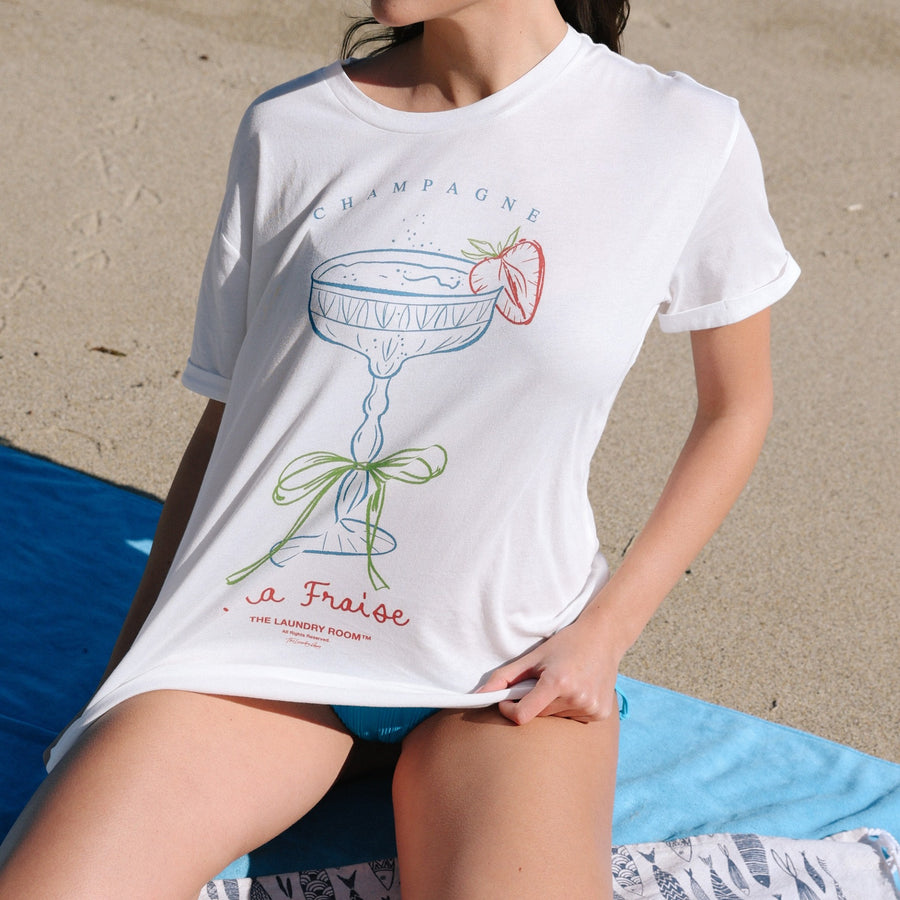 Strawberry Champagne - Oversized Tee - White - The Laundry Room