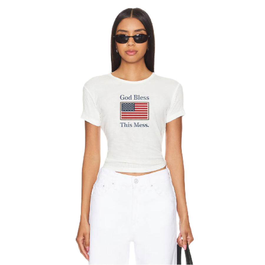 God Bless This Mess Flag Vintage - Baby Tee - White