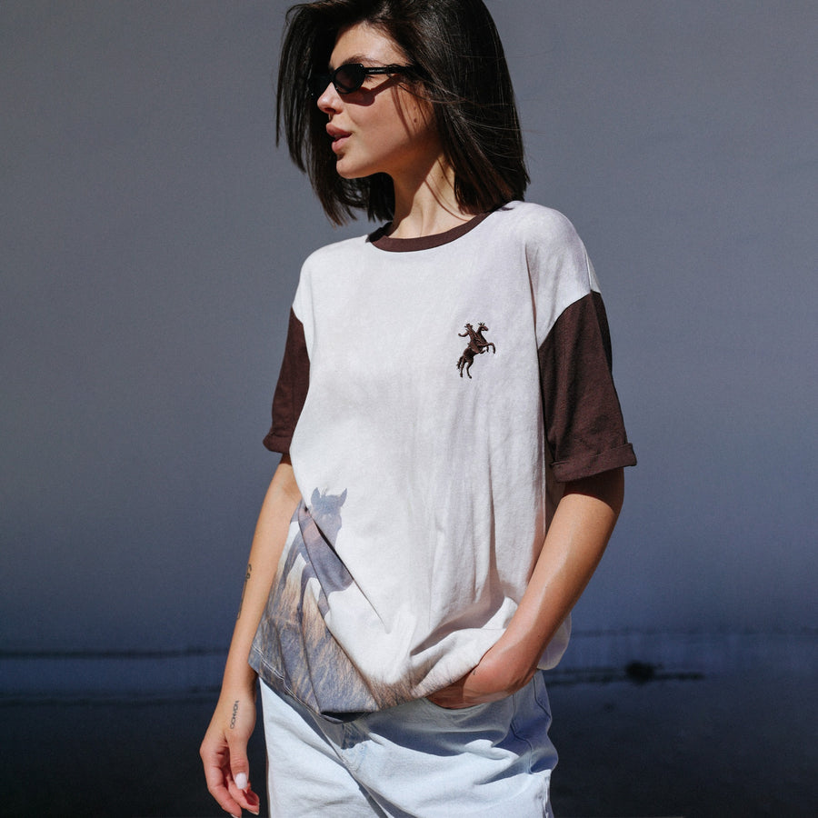 Ranch Life - Oversized Tee - White & Brown - The Laundry Room