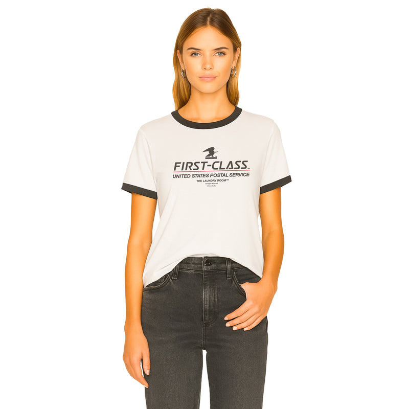 USPS First Class TM - Perfect Ringer Tee - White & Black Snow - The Laundry Room