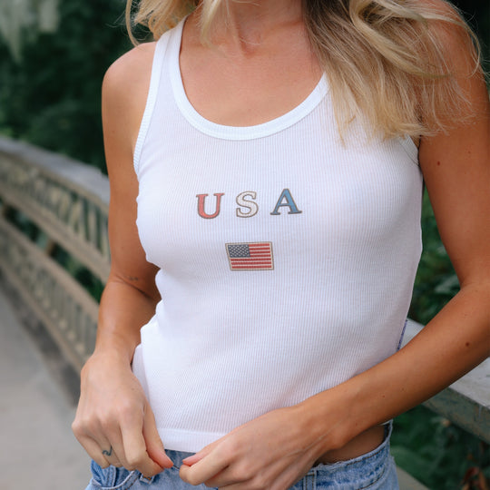 Lil USA Flag - Rib Tank - White