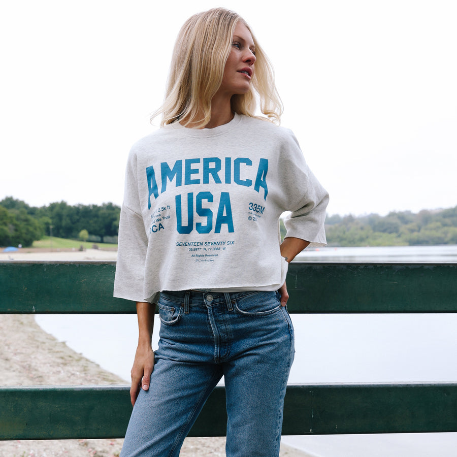 Welcome To America - Crop Jumper - Pebble Heather - The Laundry Room