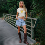 Smiley Cowboy - Baby Tee - Vintage Yellow - The Laundry Room