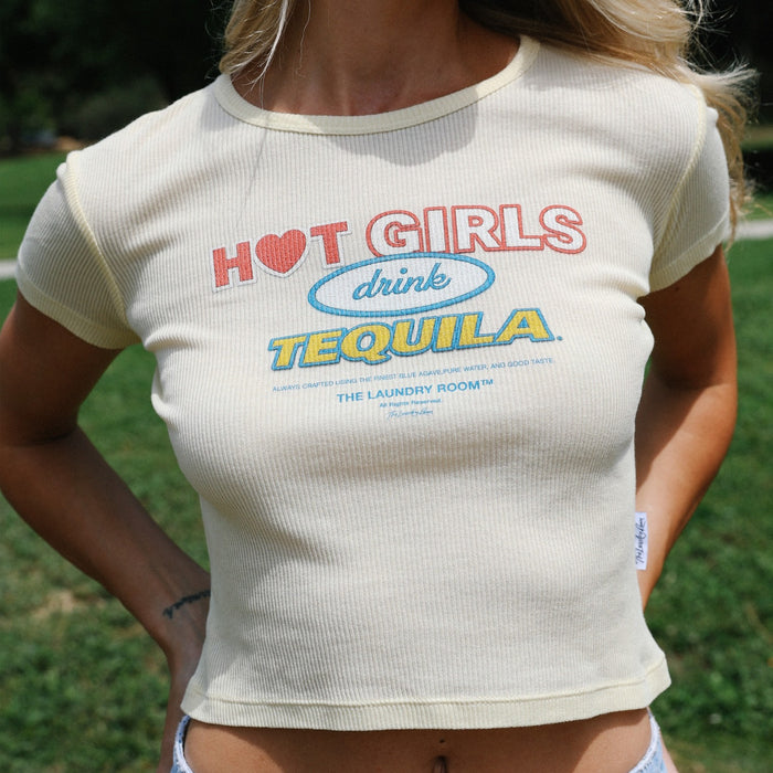 Hot Girls Drink Tequila - Baby Tee - Vintage Yellow - The Laundry Room