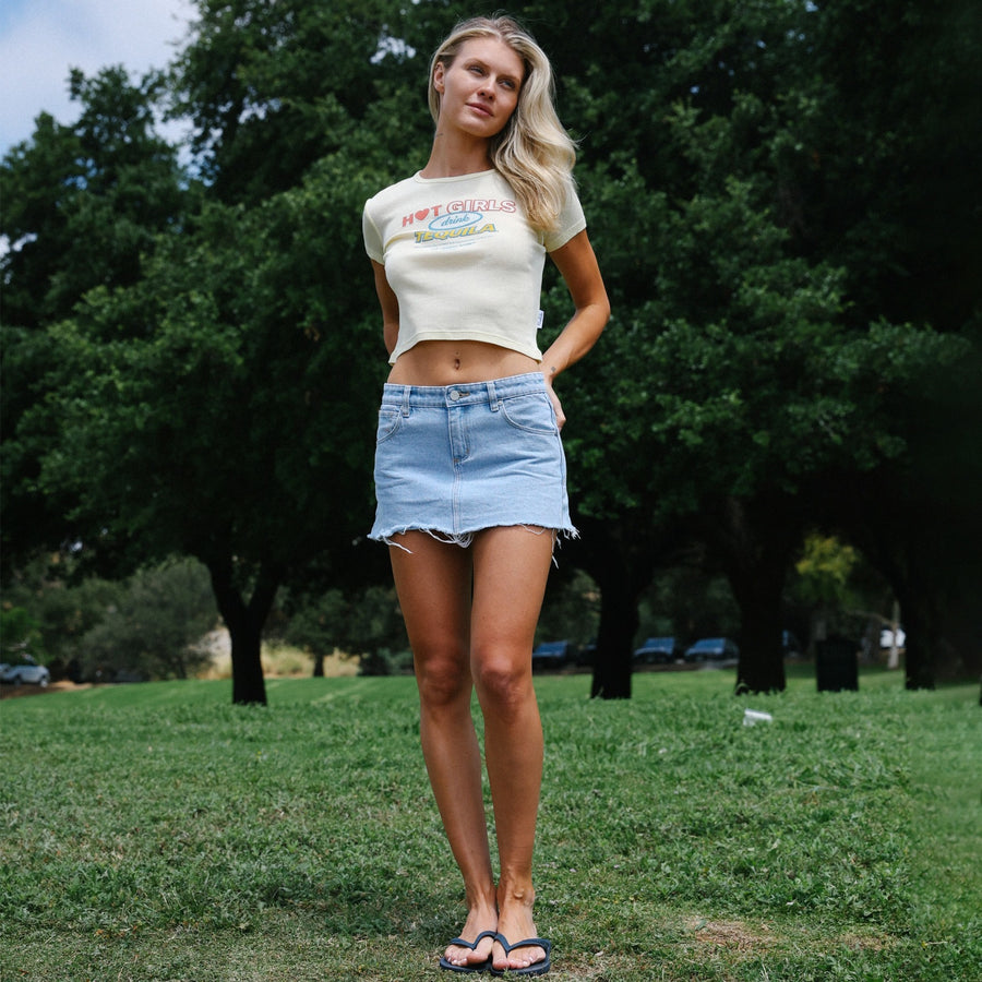 Hot Girls Drink Tequila - Baby Tee - Vintage Yellow - The Laundry Room