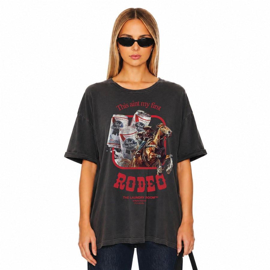 Ain't My First PBR Rodeo - Oversized Tee - Black Snow