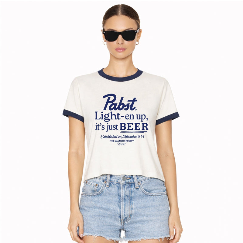 Pabst Light-en Up - Perfect Ringer Tee - Bone & Navy Snow