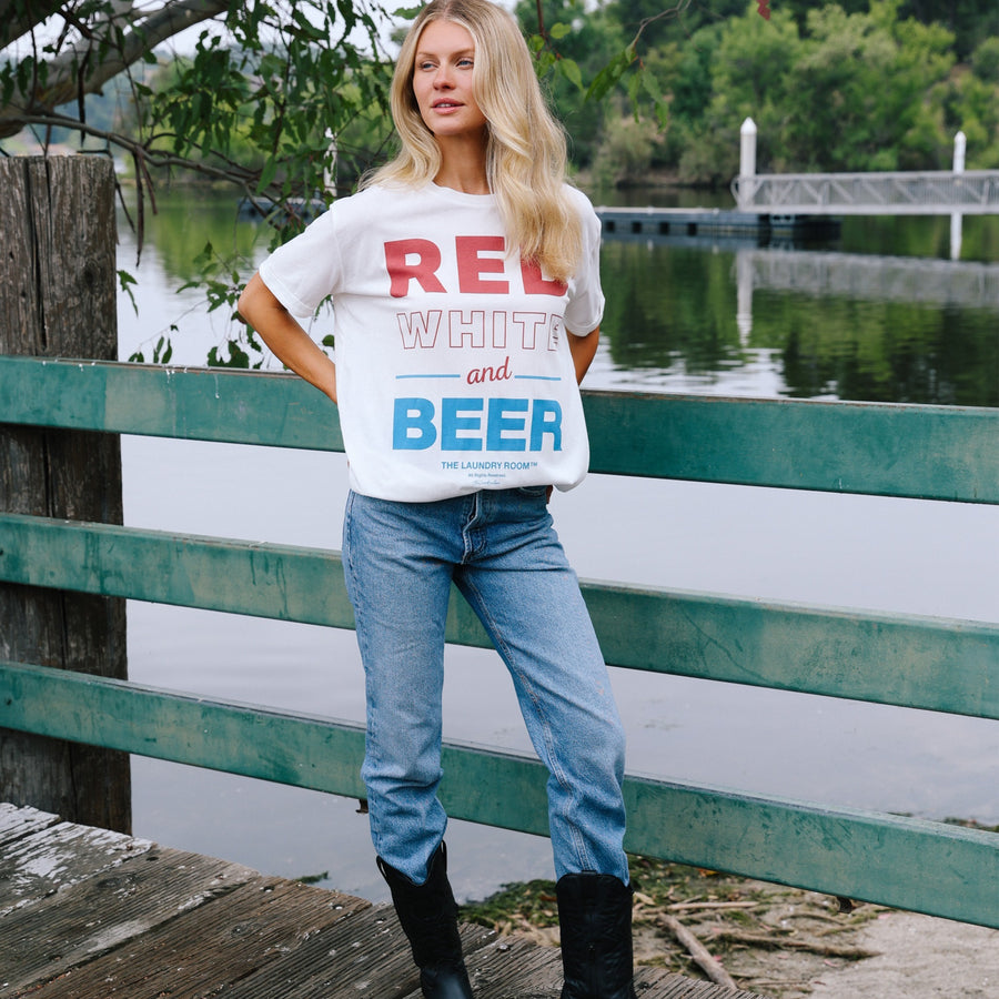 Red White and Beer - Oversized Tee - White