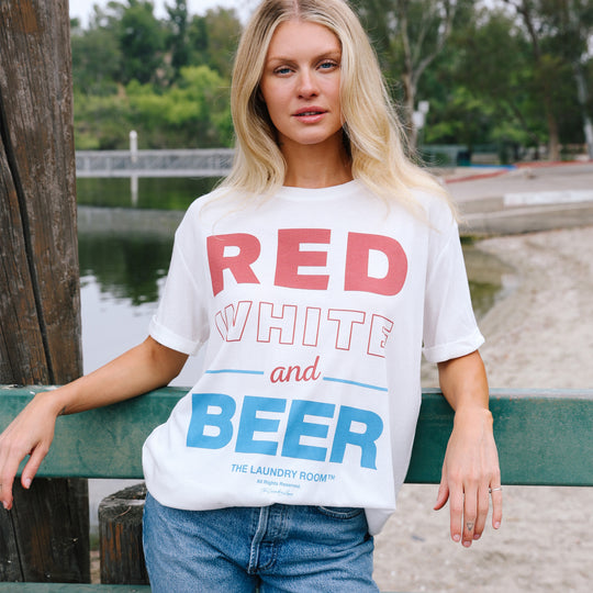Red White and Beer - Oversized Tee - White