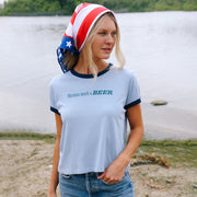 Momma Needs A Beer - Perfect Ringer Tee - Chambray & Navy Snow - The Laundry Room
