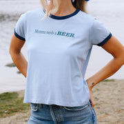 Momma Needs A Beer - Perfect Ringer Tee - Chambray & Navy Snow - The Laundry Room