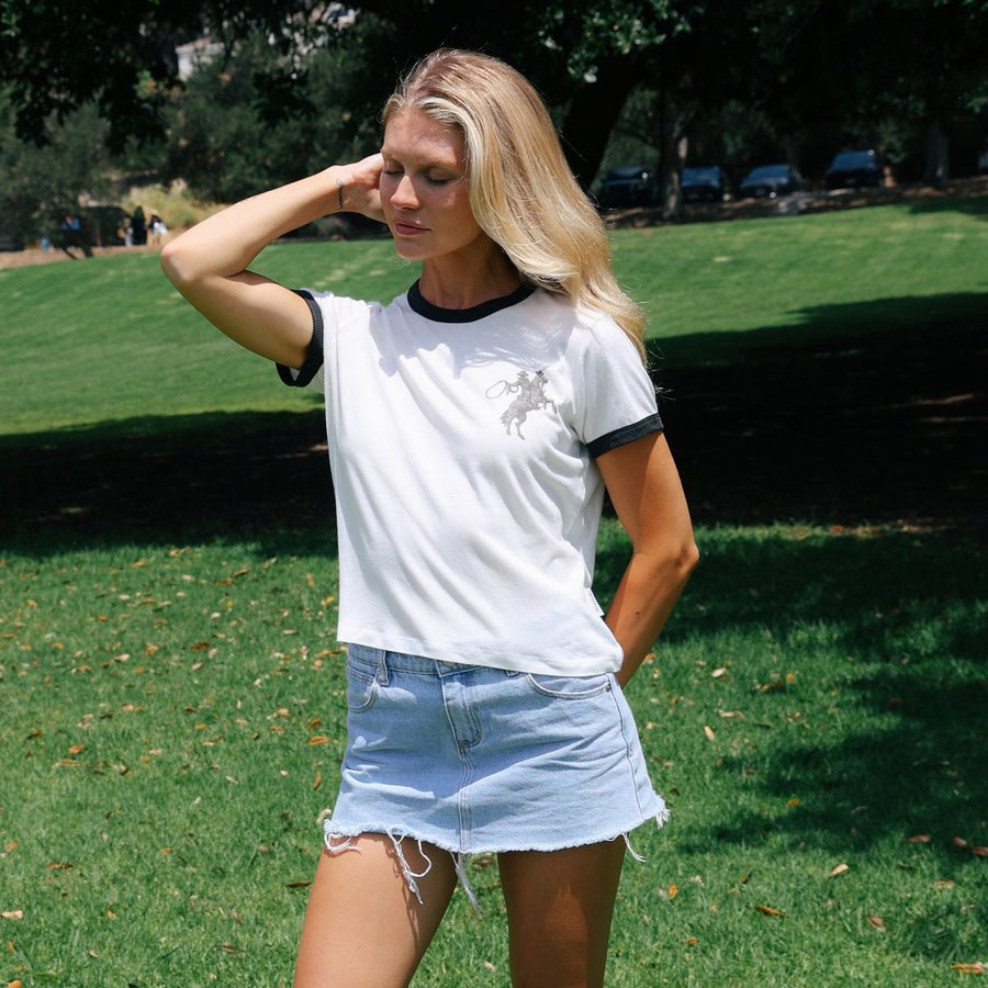 Ain't My First Ain't My Last - Perfect Ringer Tee - White & Black Snow - The Laundry Room