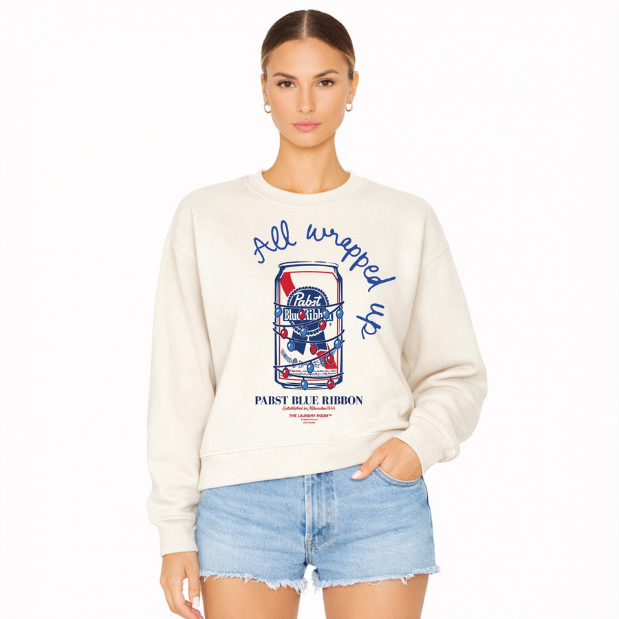 Blue Ribbon All Wrapped Up - Classic Crewneck Sweater - Bone