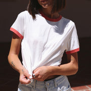 Essentials - Perfect Ringer Tee - White & Red