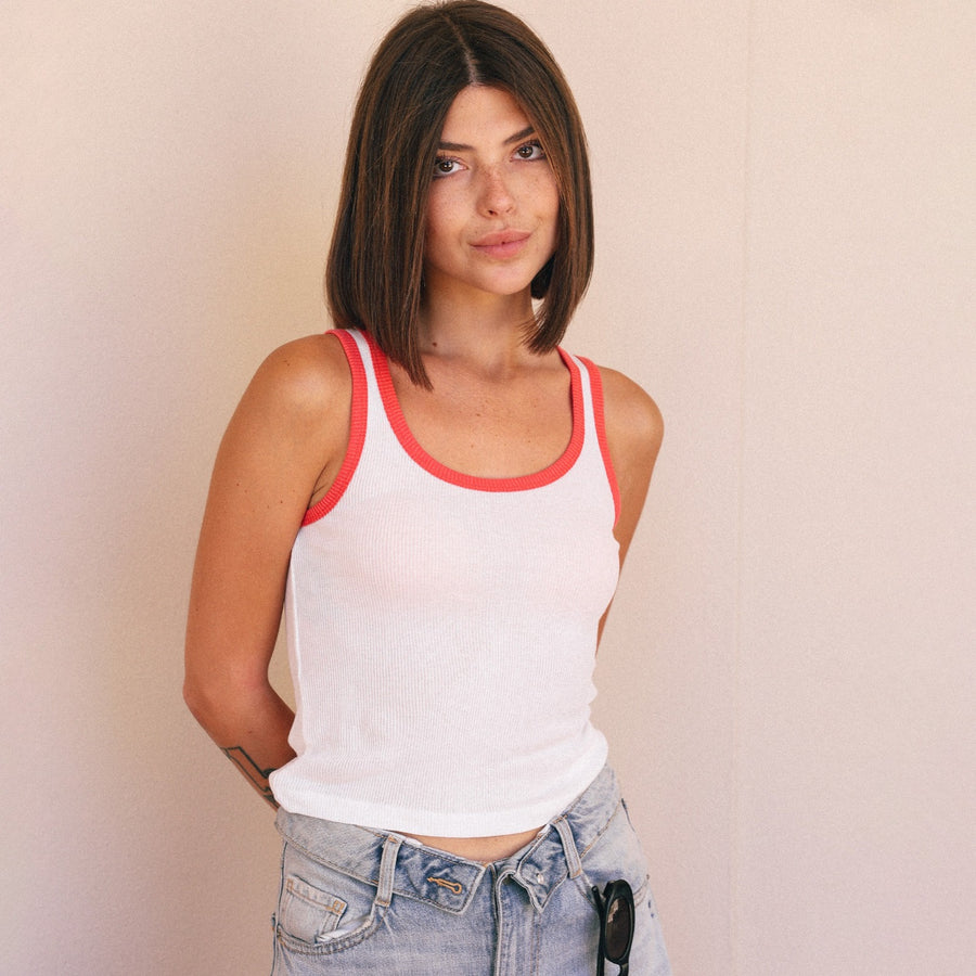 Essentials - Rib Tank - White & Red