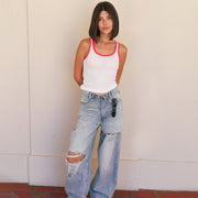 Essentials - Rib Tank - White & Red