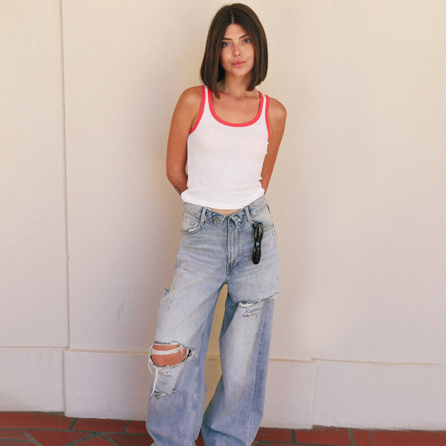 Essentials - Rib Tank - White & Red