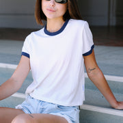 Essentials - Perfect Ringer Tee - Bone & Navy Snow