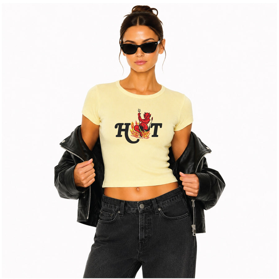 Hot As Hell - Baby Tee - Vintage Yellow