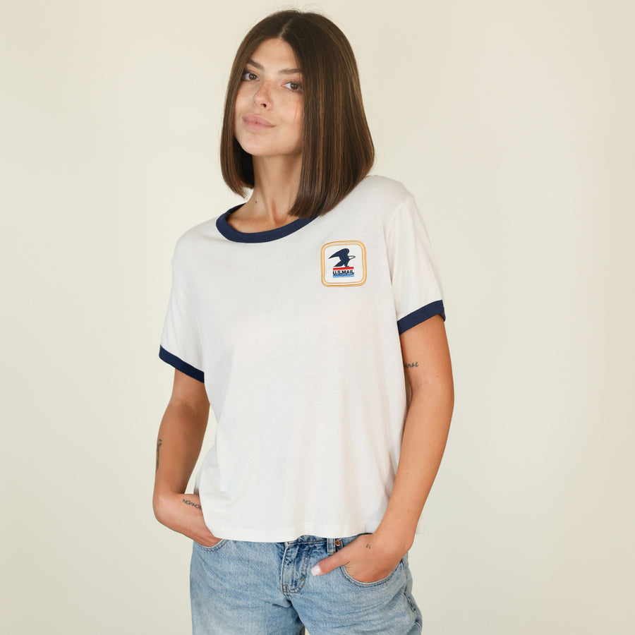 USPS Badge - Perfect Ringer Tee - Bone & Navy Snow - The Laundry Room