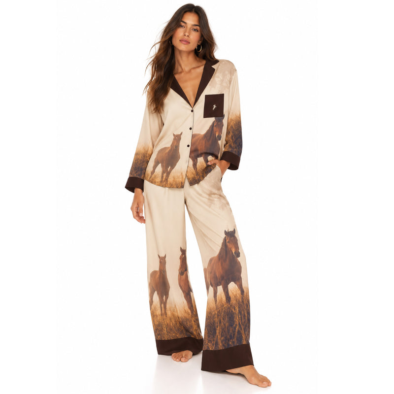 Ranch Life - Silky PJ Set - Brown - The Laundry Room