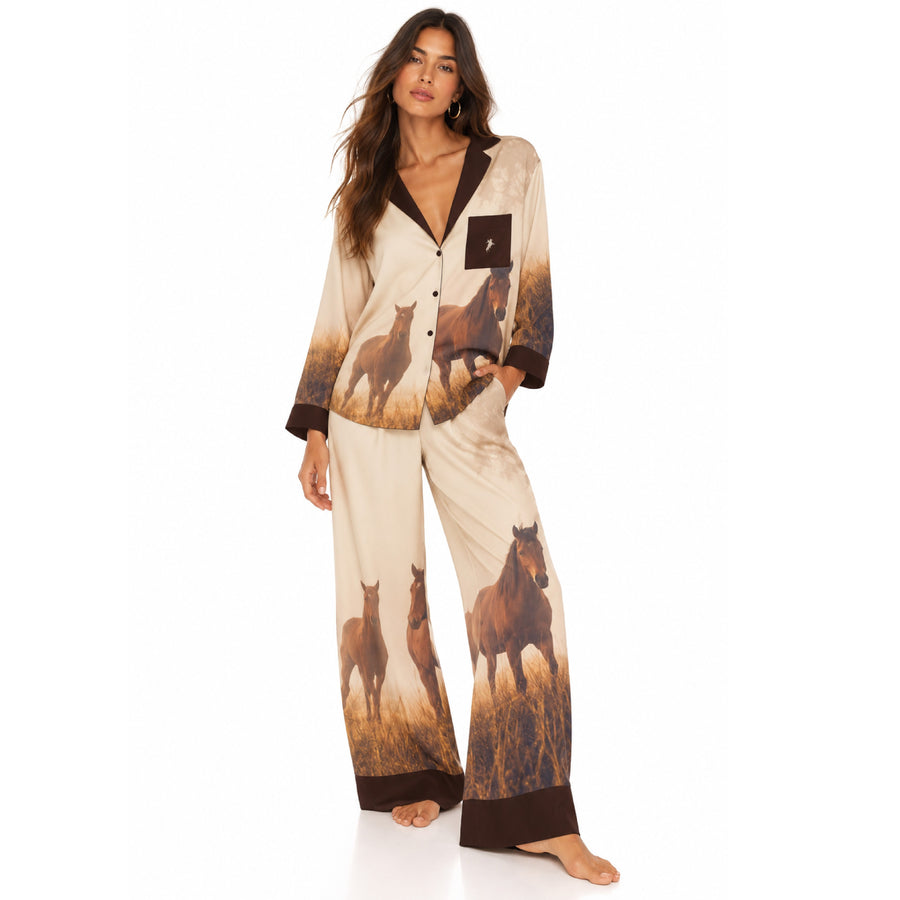 Ranch Life - Silky PJ Set - Brown - The Laundry Room