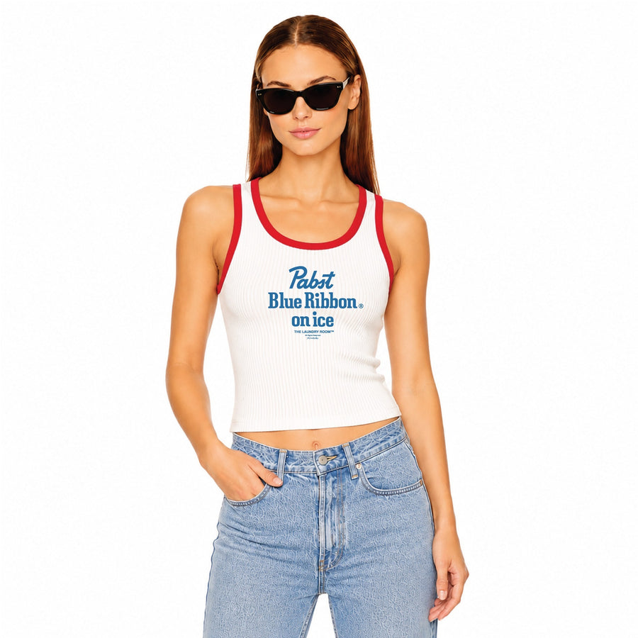 Pabst Blue Ribbon On Ice - Rib Tank - White & Red